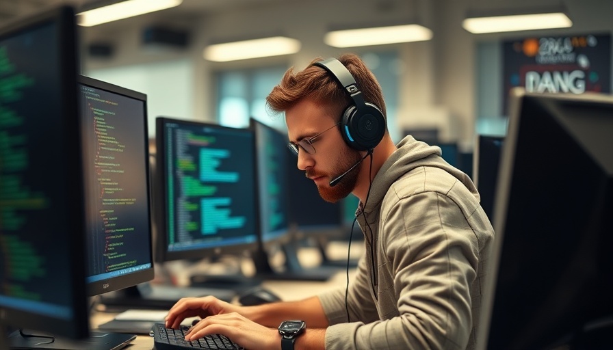 Developer coding on laptop, emphasizing poor software testing risks software outages.