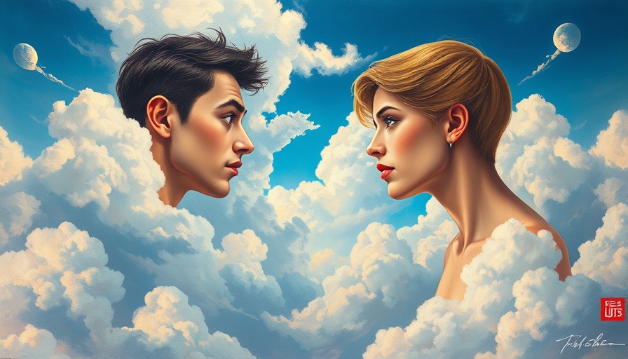 Surreal painting of two people in the sky, symbolizing mindset shifts.