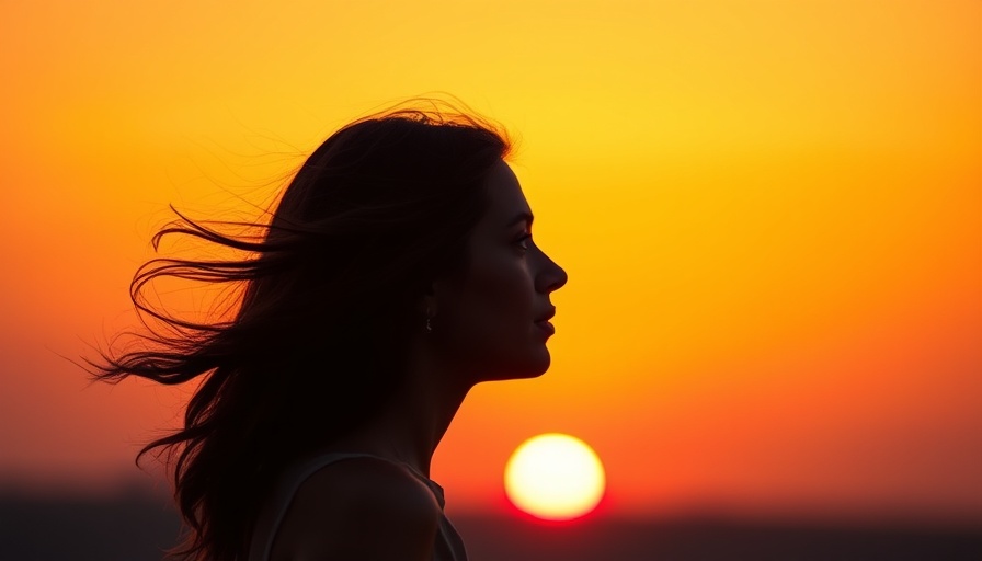 Silhouette of woman at sunset reflecting positive affirmations for self-growth.