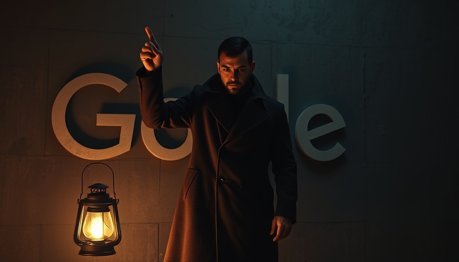 Man with lantern illuminating large Google logo, symbolizing search or discovery related to Google's Ranking Systems.