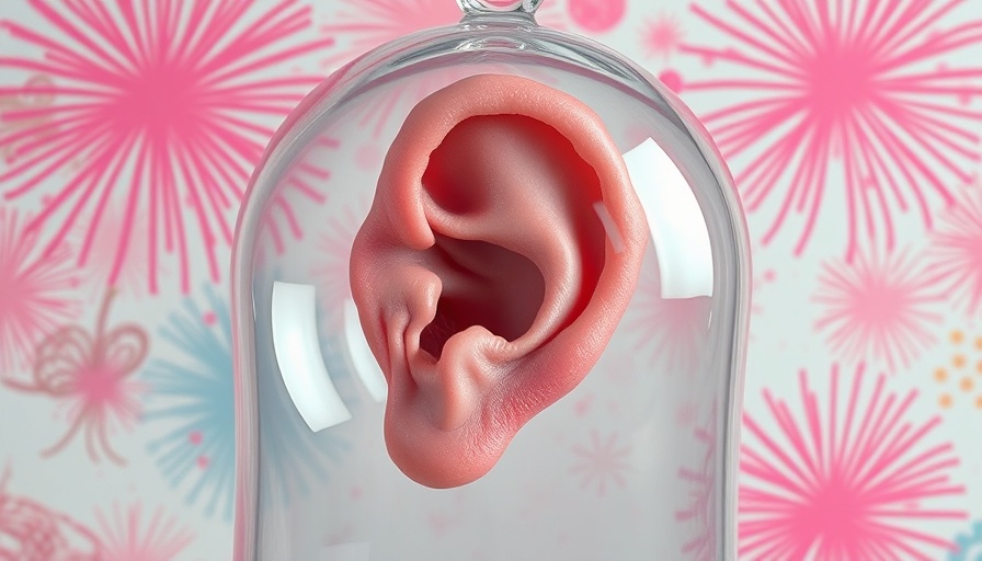 Illustration of an ear under a glass dome, symbolizing hearing protection