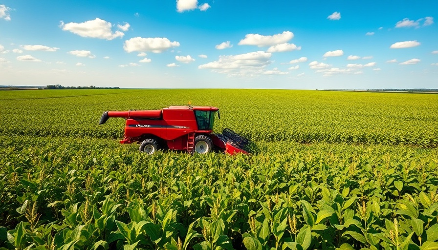 Investing in Organic Agriculture: Tractor in flourishing soybean field.