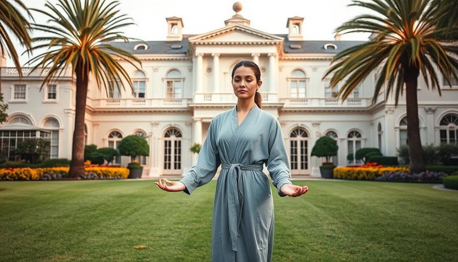Kerstin Schulze mindfulness pose in Righteous Gemstones mansion garden.