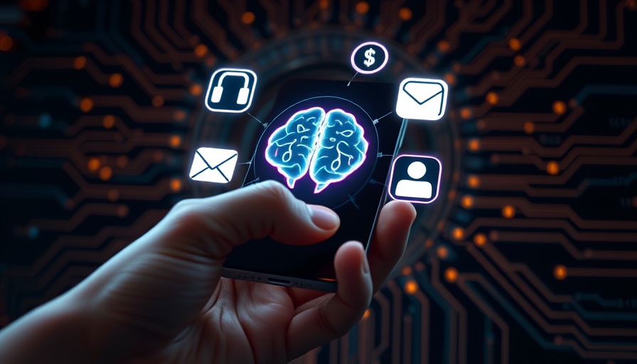 Futuristic AI logo design with digital brain display on smartphone.