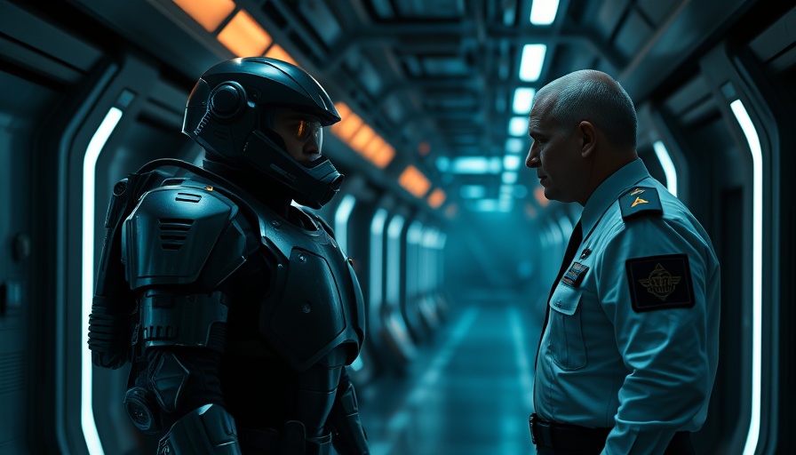 Futuristic armored figure engaging with officer in space environment, highlighting AI in gaming.