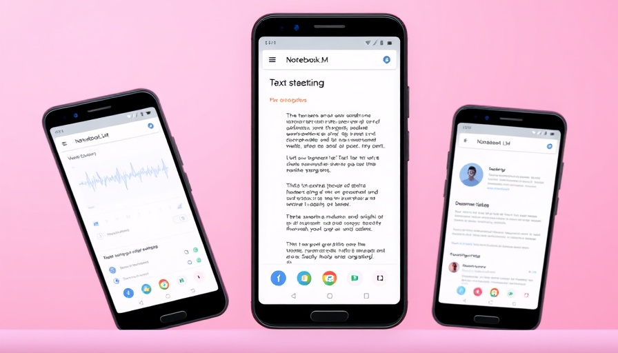 Google NotebookLM Android App interface on smartphones with pink gradient.