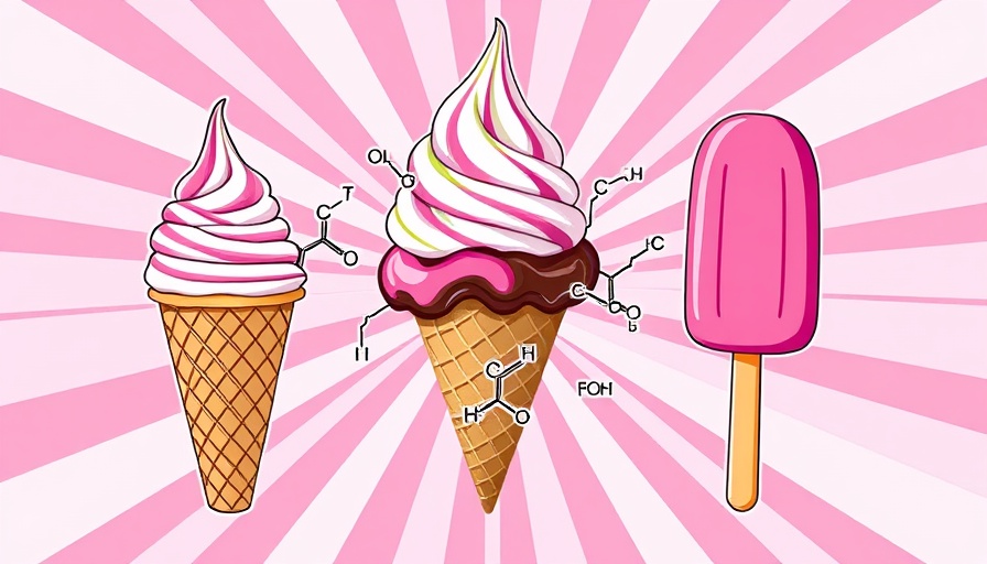 Colorful depiction of ice cream and chemical structures related to Polysorbate 80 emulsifier risks.