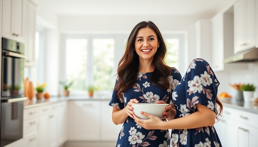 Smiling woman in kitchen holding bowl, showcasing superfood recipes.