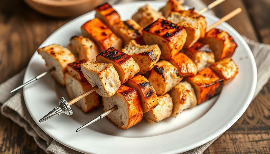 Sanpete County Grilled Turkey Kabobs on a rustic plate.