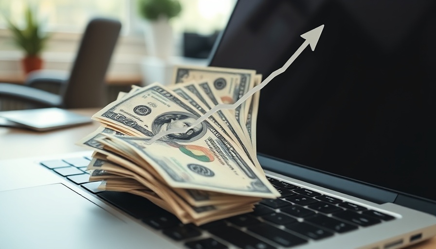 US money with AI-driven ETFs growth chart over laptop.