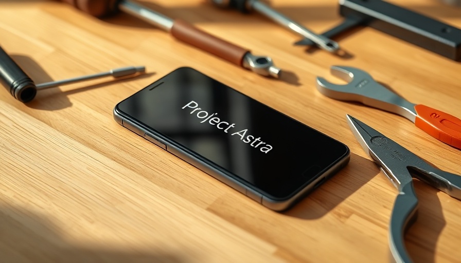 Smartphone displaying Google AI Assistant Project Astra message near tools.