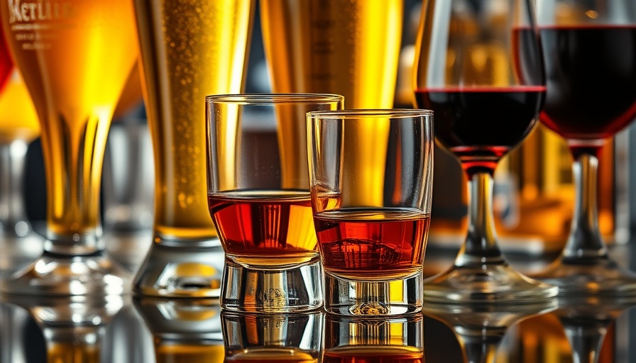 Variety of alcoholic beverages symbolizing health risks of alcohol.