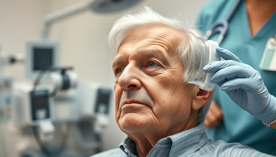 Older man receiving a PSA test for prostate cancer, assisted by nurse.