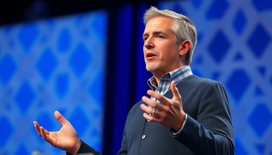 Confident man speaking at event, one-stop shop for enterprise AI infrastructure.