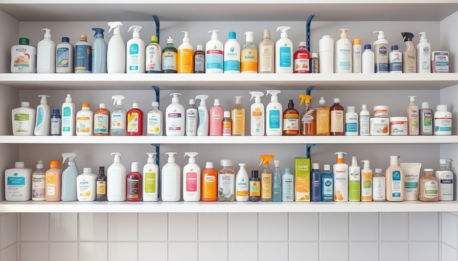 Personal care products on a shelf indoors, emphasizing indoor air quality.