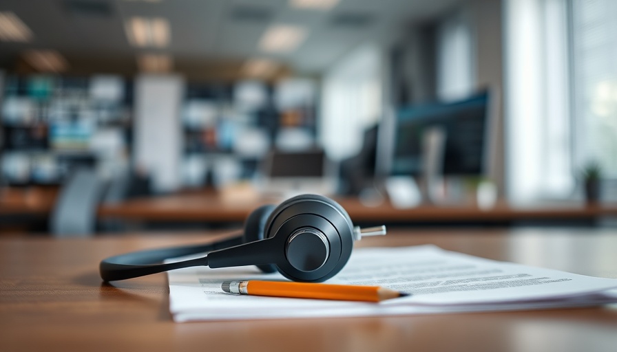 Headset on desk in call center focusing on AI in healthcare.