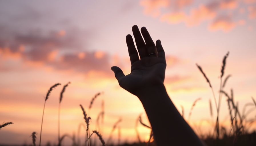 Silhouetted hand at sunrise, symbolizing morning rituals.