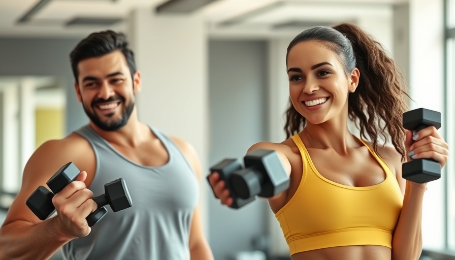 Man and woman holding dumbbells for 15 minute beginner strength training.