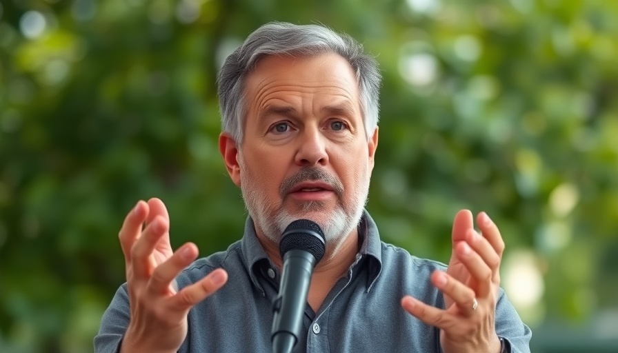 Middle-aged man explaining outdoors, emphasizing importance of school grades.