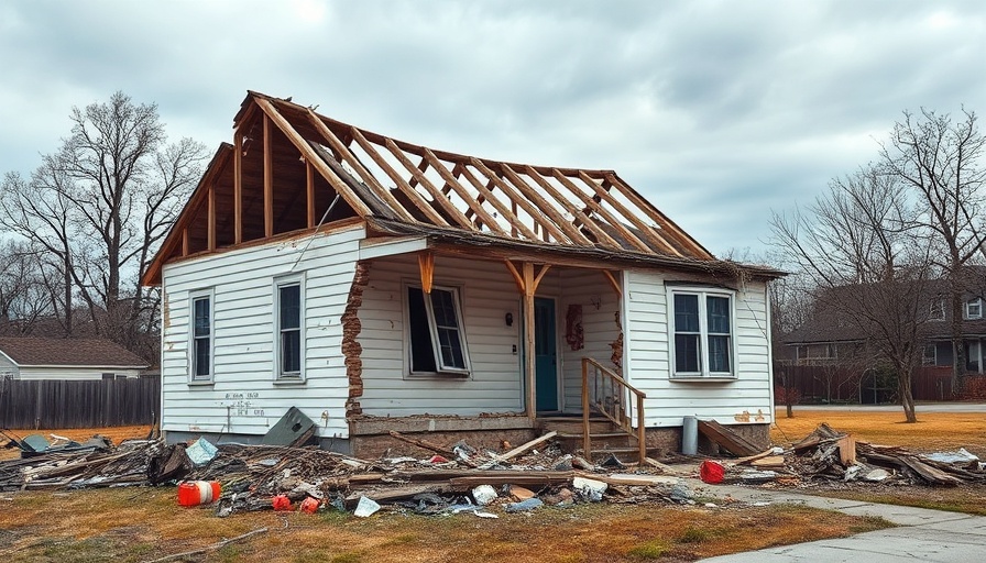 Tornado damage in St. Louis, half-destroyed house amid debris.
