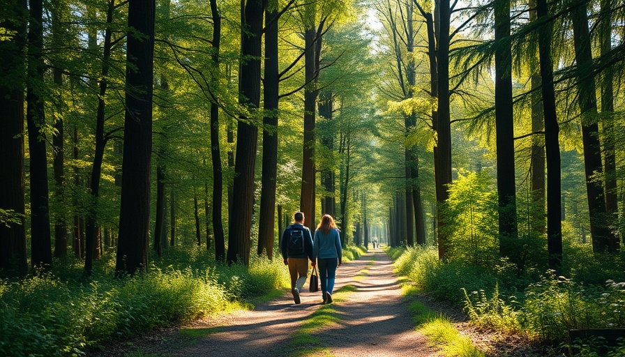 Freedom from Tech Overload: Two friends walking in a peaceful forest.