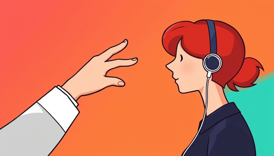 Illustration of personal space interaction with earbuds in a minimalist style.
