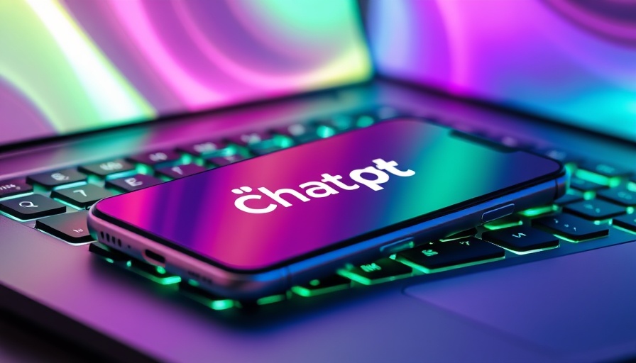 Smartphone with ChatGPT logo on colorful laptop keyboard.