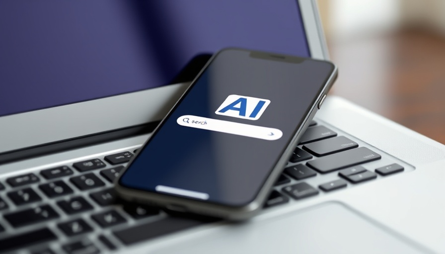 AI Search Engines logo displayed on smartphone over keyboard