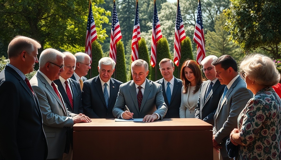 Take It Down Act anti-revenge porn law signing ceremony outdoors with officials.