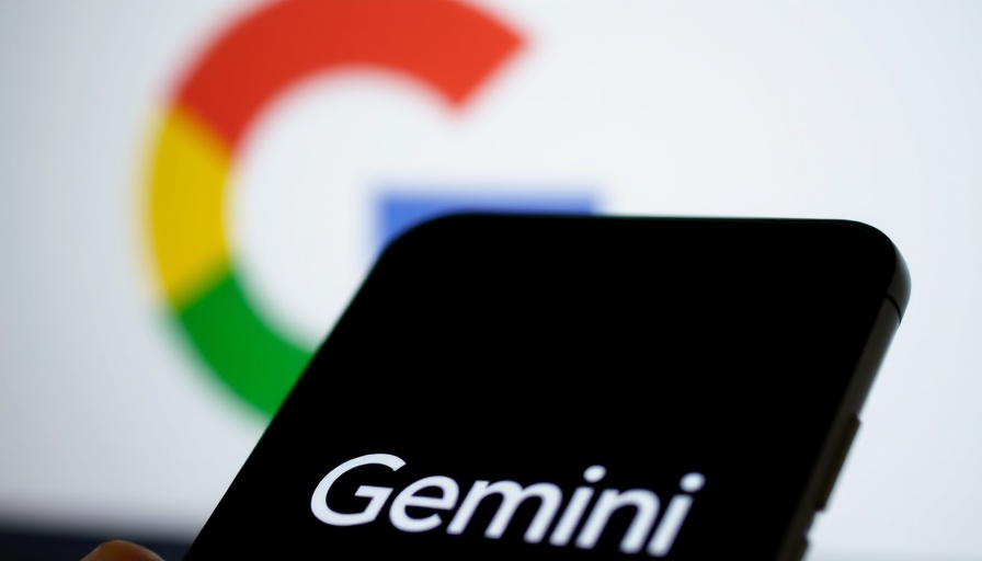 Smartphone screen with Gemini logo and Google logo in background, AI shopping control.