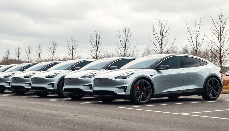 Futuristic Cybertrucks parked, illustrating trade-in depreciation concerns.