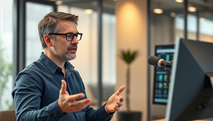 Man discussing AI tools for business in an office setting