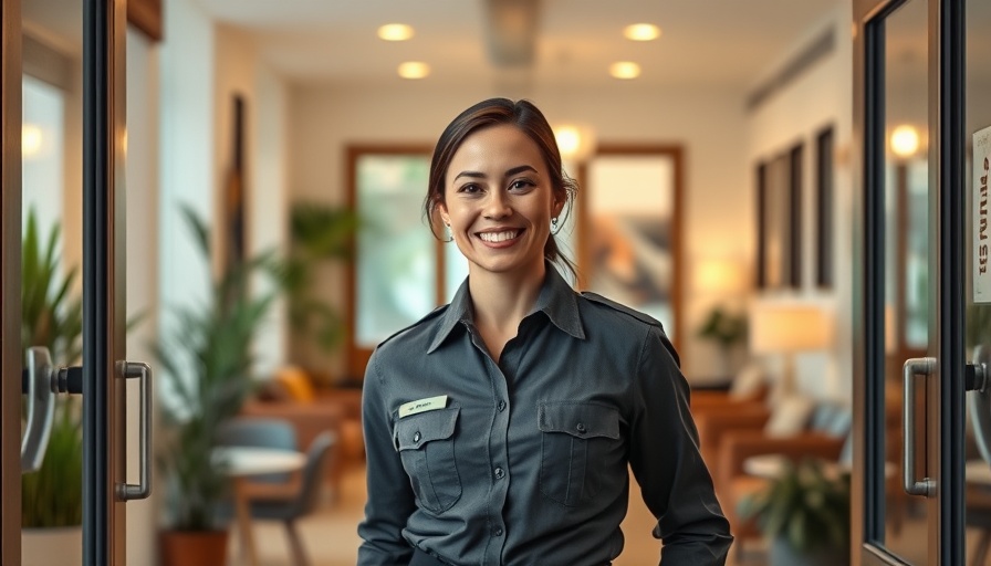 Officer promoting mental health initiatives smiling at office door.