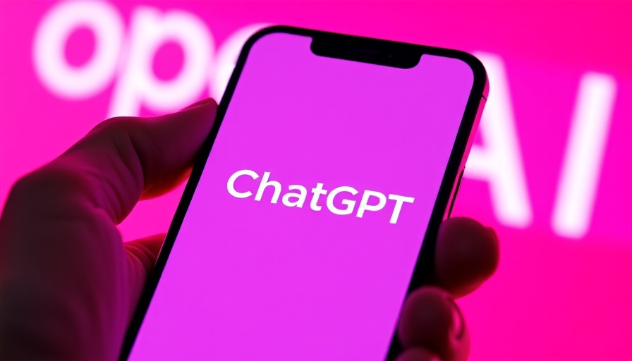 Smartphone with ChatGPT logo, hand-held, pink background.