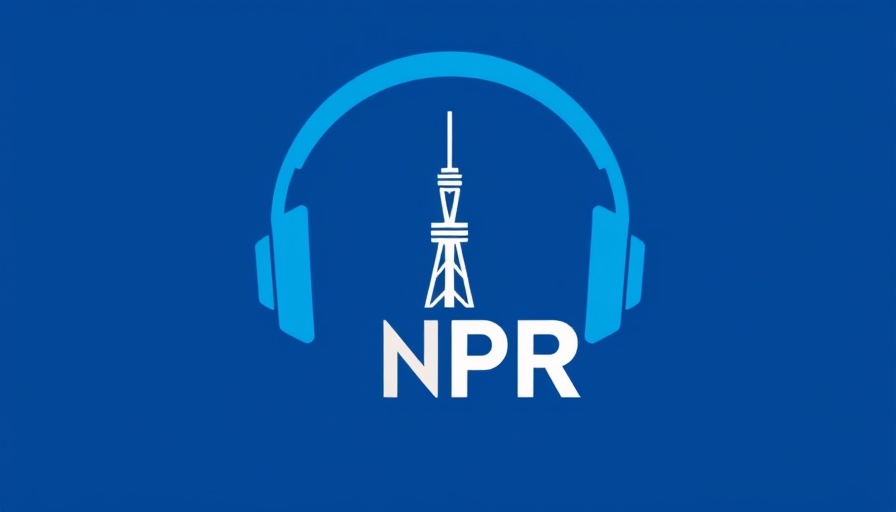 NPR logo with headphones and radio tower in blue.