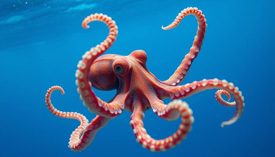 Vibrant octopus underwater, showcasing dynamic tentacles