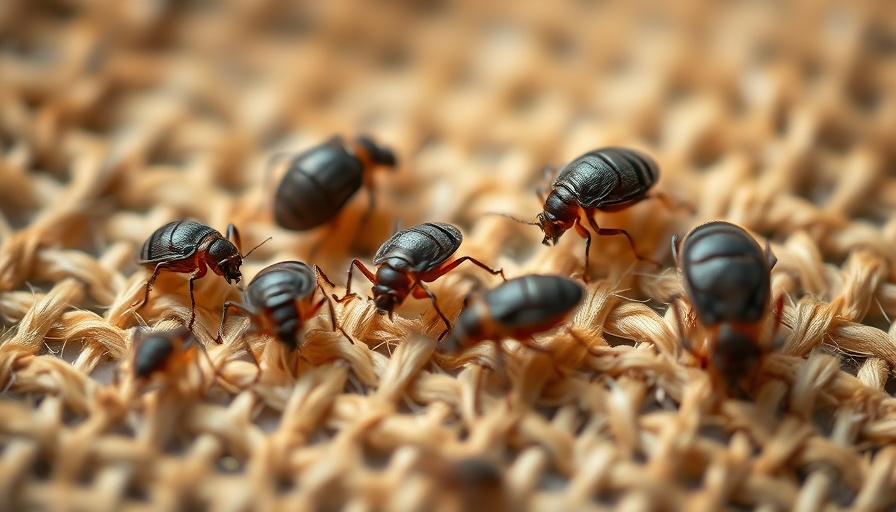 Close-up of bed bugs, urban pest on fabric.