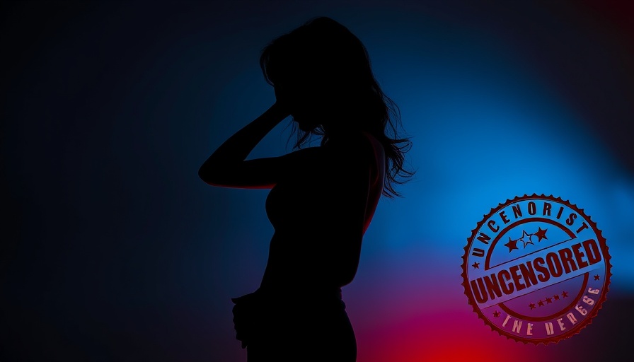 Silhouetted figure with uncensored stamp in blue and red.