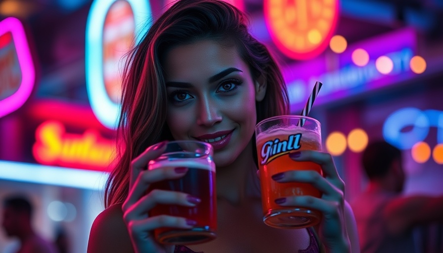 Creating Ads with AI: Woman confidently displaying product in neon setting