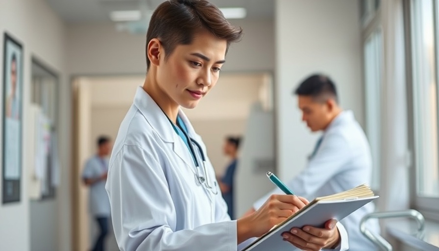 Doctor noting down medical details in healthcare setting.