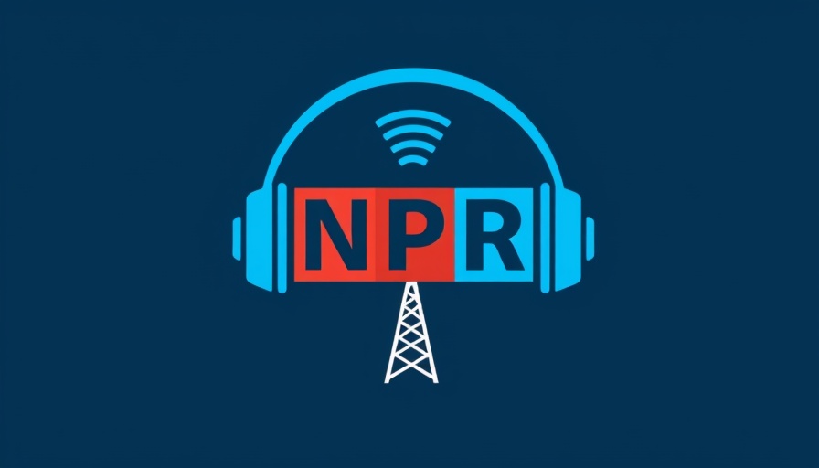 Minimalist NPR logo design with headphones on blue background.