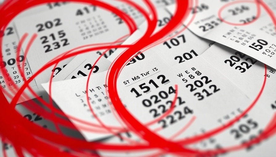 Dynamic red swirl over scattered calendar pages, Google AI Overviews.
