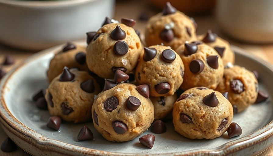Peanut Butter Protein Cookie Dough Bites with chocolate chips and sea salt.