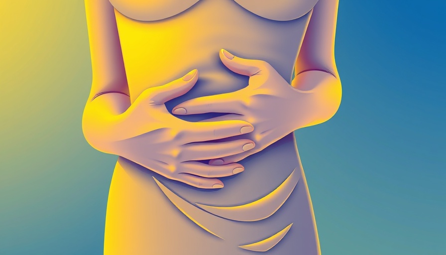 Abstract illustration of abdominal pain, person holding abdomen