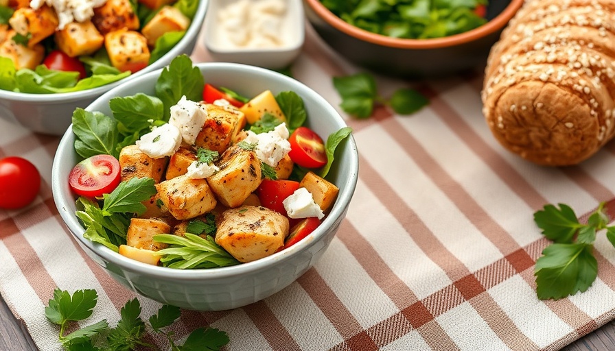 Instant Pot Greek Chicken Bowls with fresh veggies and feta.