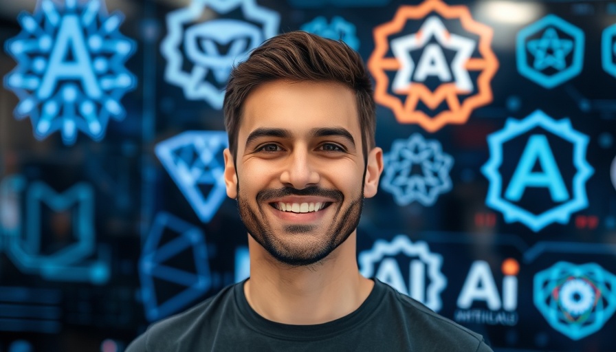 Person smiling with AI logos, representing AI voice assistants and ethical dilemmas.