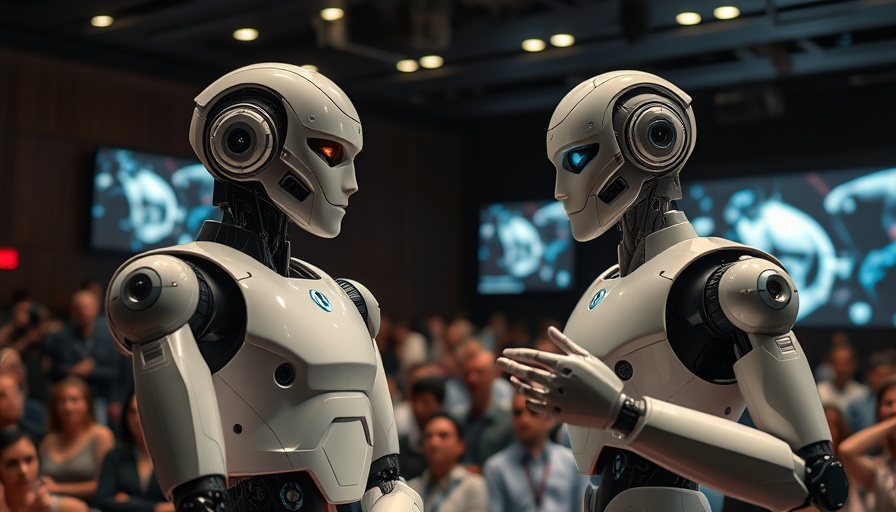 AI Robot Advancements presentation with humanoid robots on stage.