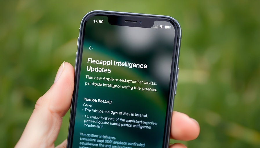 Apple WWDC AI updates on phone screen held outdoors.
