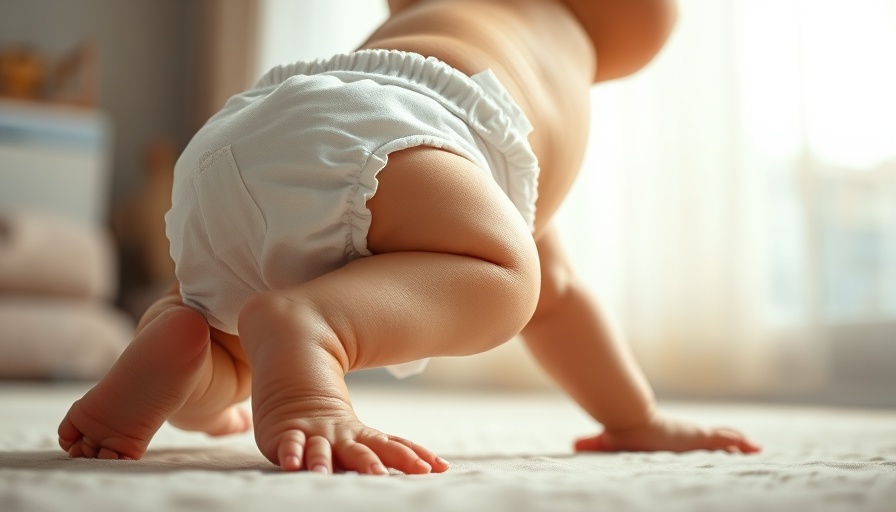 Baby crawling next to WordPress logo in bright room.