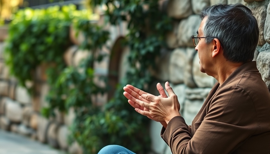 Engaged person discussing AI technology in business strategy outdoors.